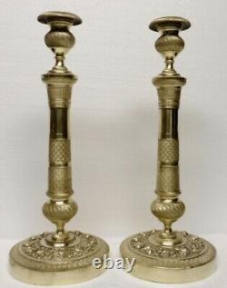 Pair Of Superb Great Bougeoirs In Bronze Empire Period XIX Candlesticks