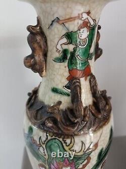 Pair Vases Nanquin In Very Good Condition Era Xixth Warriors Dogs Fo Emperor