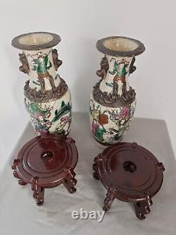Pair Vases Nanquin In Very Good Condition Era Xixth Warriors Dogs Fo Emperor