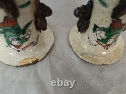 Pair Vases Nanquin In Very Good Condition Era Xixth Warriors Dogs Fo Emperor