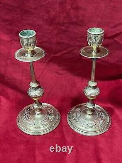 Pair of Antique Bronze Candlesticks 19th Century Empire High Period Torch