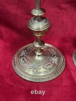 Pair of Antique Bronze Candlesticks 19th Century Empire High Period Torch