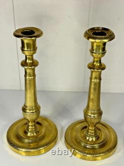 Pair of Antique Empire Period Candle Holders in Bronze 19th Century H27cm