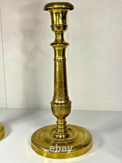 Pair of Antique Empire Period Candle Holders in Bronze 19th Century H27cm