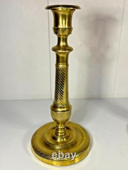 Pair of Antique Empire Period Candle Holders in Bronze 19th Century H27cm