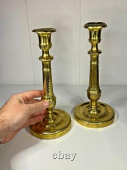 Pair of Antique Empire Period Candle Holders in Bronze 19th Century H27cm