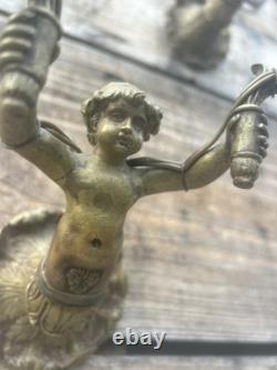 Pair of Antique Gilded Bronze Wall Sconces Empire Period 19th Century