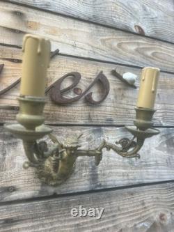 Pair of Antique Gilded Bronze Wall Sconces Empire Period 19th Century