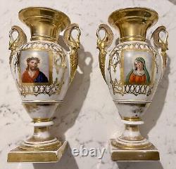 Pair of Baluster Vases Louis Philippe in Old Paris Porcelain 19th Century