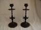 Pair Of Bronze Candlesticks, With Brown Patina, 19th Century