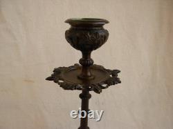 Pair of Bronze Candlesticks, with Brown Patina, 19th Century