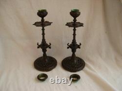 Pair of Bronze Candlesticks, with Brown Patina, 19th Century