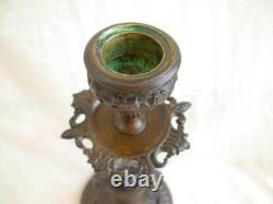 Pair of Bronze Candlesticks, with Brown Patina, 19th Century