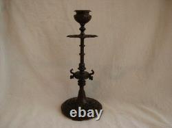 Pair of Bronze Candlesticks, with Brown Patina, 19th Century