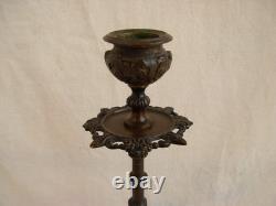 Pair of Bronze Candlesticks, with Brown Patina, 19th Century