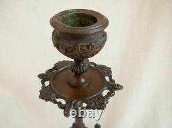 Pair of Bronze Candlesticks, with Brown Patina, 19th Century