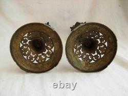 Pair of Bronze Candlesticks, with Brown Patina, 19th Century