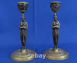 Pair of Bronze Candlesticks with Caryatids Napoleon III Era 19th Century