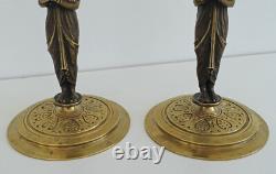 Pair of Bronze Candlesticks with Caryatids Napoleon III Era 19th Century