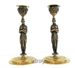 Pair of Bronze Candlesticks with Caryatids, Napoleon III Period, 19th Century