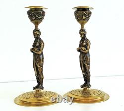 Pair of Bronze Candlesticks with Caryatids, Napoleon III Period, 19th Century
