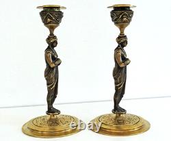 Pair of Bronze Candlesticks with Caryatids, Napoleon III Period, 19th Century Pair of Bronze Candlesticks with Caryatids, Napoleon III Period, 19th Century