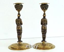 Pair of Bronze Candlesticks with Caryatids, Napoleon III Period, 19th Century