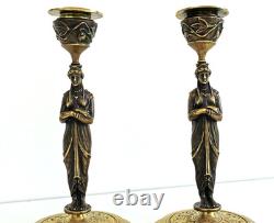 Pair of Bronze Candlesticks with Caryatids, Napoleon III Period, 19th Century