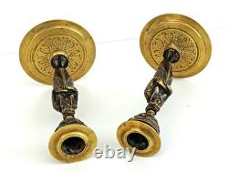 Pair of Bronze Candlesticks with Caryatids, Napoleon III Period, 19th Century