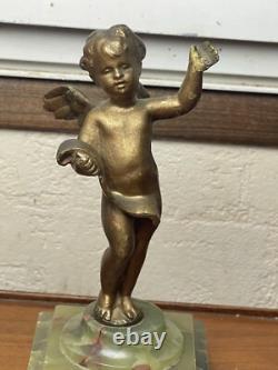 Pair of Bronze Cherub Statuettes, Napoleon III Period, Green Onyx Bases