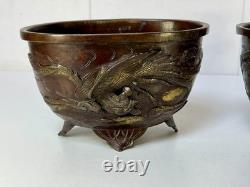 Pair of Bronze Cups from Asia, 19th Century, High Period Decor, Qilin & Phoenix, Japan, 19th Century