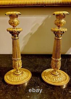 Pair of Candelabra in Chiseled and Gilded Bronze, 19th Century, circa 1820