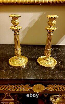 Pair of Candelabra in Chiseled and Gilded Bronze, 19th Century, circa 1820