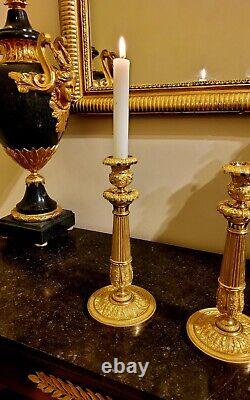 Pair of Candelabra in Chiseled and Gilded Bronze, 19th Century, circa 1820