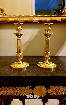 Pair of Candelabra in Chiseled and Gilded Bronze, 19th Century, circa 1820