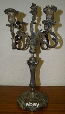 Pair of Candelabras, 5-light chandeliers in silver-plated metal, 19th century