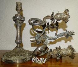 Pair of Candelabras, 5-light chandeliers in silver-plated metal, 19th century