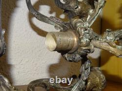 Pair of Candelabras, 5-light chandeliers in silver-plated metal, 19th century