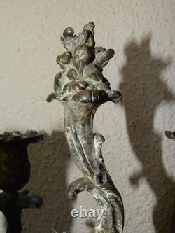 Pair of Candelabras, 5-light chandeliers in silver-plated metal, 19th century