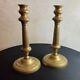 Pair Of Candlesticks, Restoration Period, Engraved Bronze And Brass, 19th Century