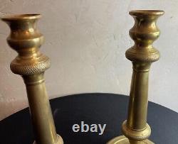 Pair of Candlesticks, Restoration Period, Engraved Bronze and Brass, 19th Century