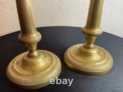 Pair of Candlesticks, Restoration Period, Engraved Bronze and Brass, 19th Century