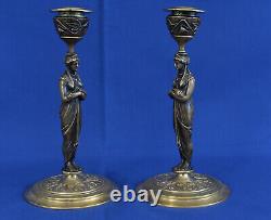 Pair of Candlesticks with Caryatids Bronze Candlesticks Napoleon III Period 19th Century