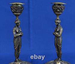 Pair of Candlesticks with Caryatids Bronze Candlesticks Napoleon III Period 19th Century