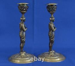 Pair of Candlesticks with Caryatids Bronze Candlesticks Napoleon III Period 19th Century