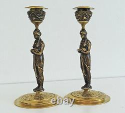 Pair of Candlesticks with Caryatids Bronze Candlesticks Napoleon III Period 19th Century