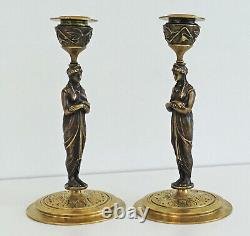 Pair of Candlesticks with Caryatids Bronze Candlesticks Napoleon III Period 19th Century