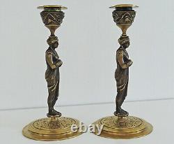 Pair of Candlesticks with Caryatids Bronze Candlesticks Napoleon III Period 19th Century