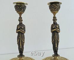 Pair of Candlesticks with Caryatids Bronze Candlesticks Napoleon III Period 19th Century