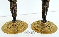 Pair of Candlesticks with Caryatids Bronze Napoléon III Period 19th Century